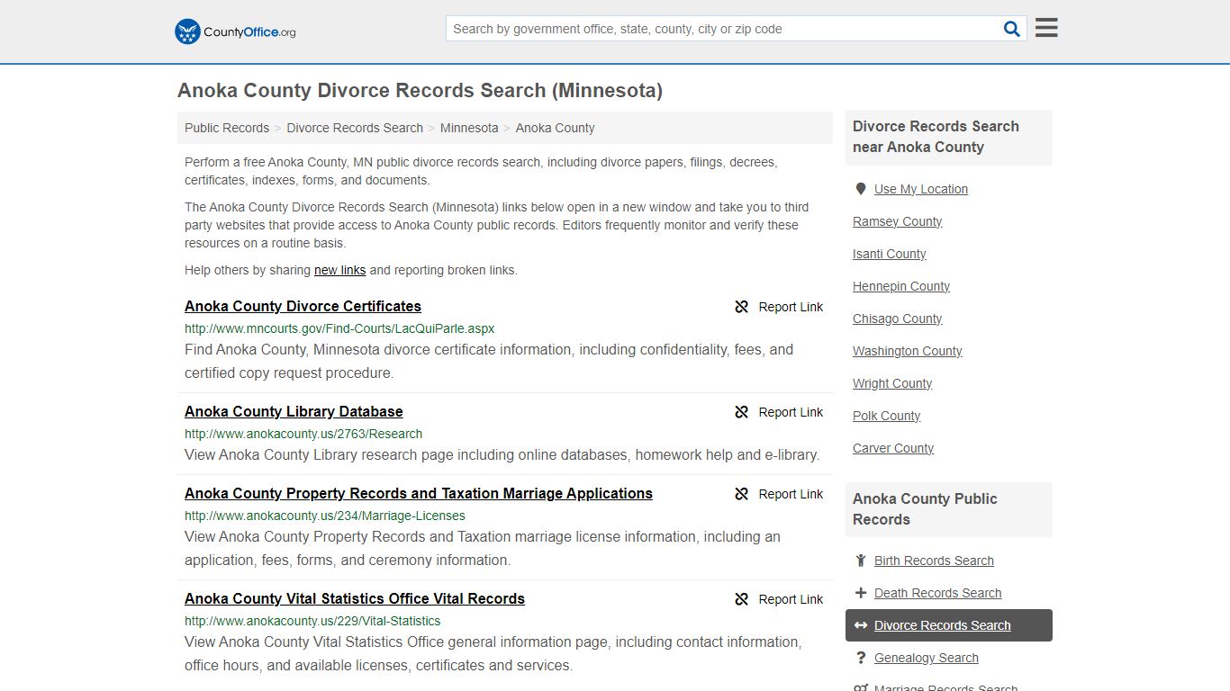 Anoka County Divorce Records Search (Minnesota) - County Office